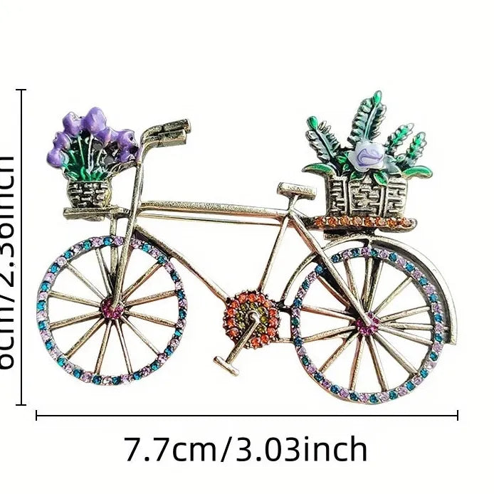 Vintage Women's Rhinestone Bicycle Brooch Cycling Pin Corsage Accessory