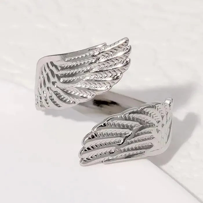 Stainless Steel Feather Ring Punk Gold Wide Edge Open Finger Jewelry Fashion