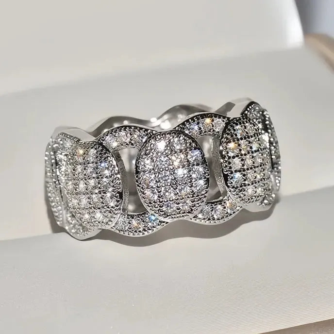 Luxury Geometric Micro Pave Cubic Zirconia Wedding Ring for Women Brass Silver Gold