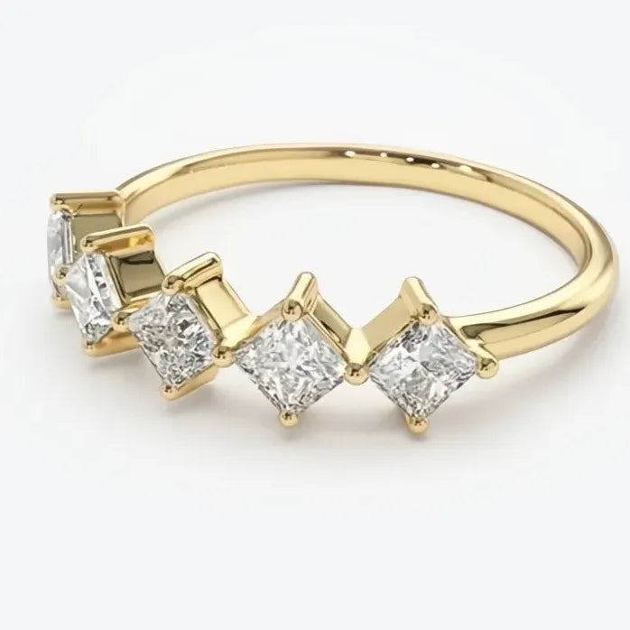 Princess Cut Square Cubic Zirconia Gold Color Wedding Ring for Women