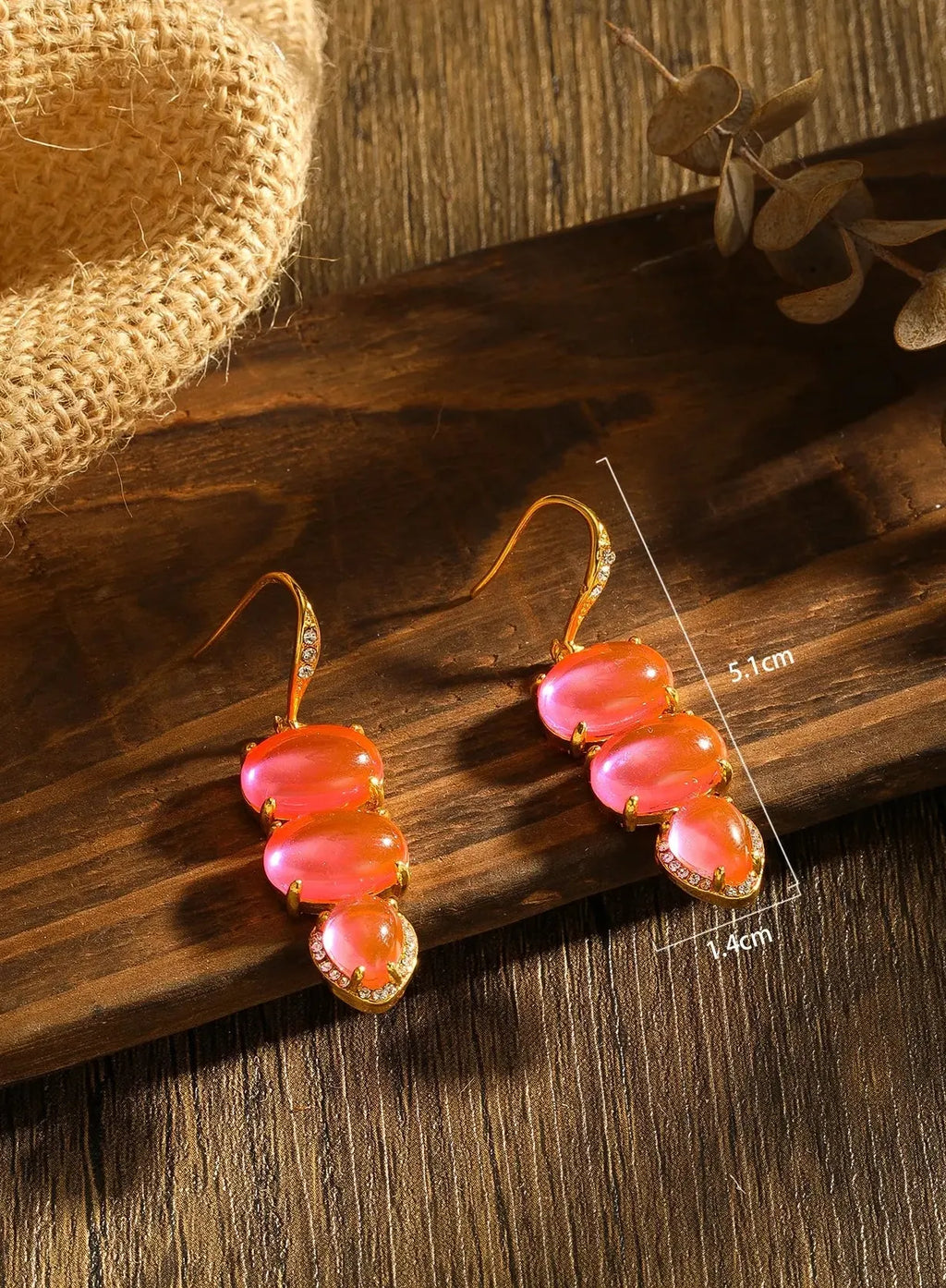 Pink Synthetic Gemstone Water Droplet Heart Earrings Zinc Alloy Christmas Gift