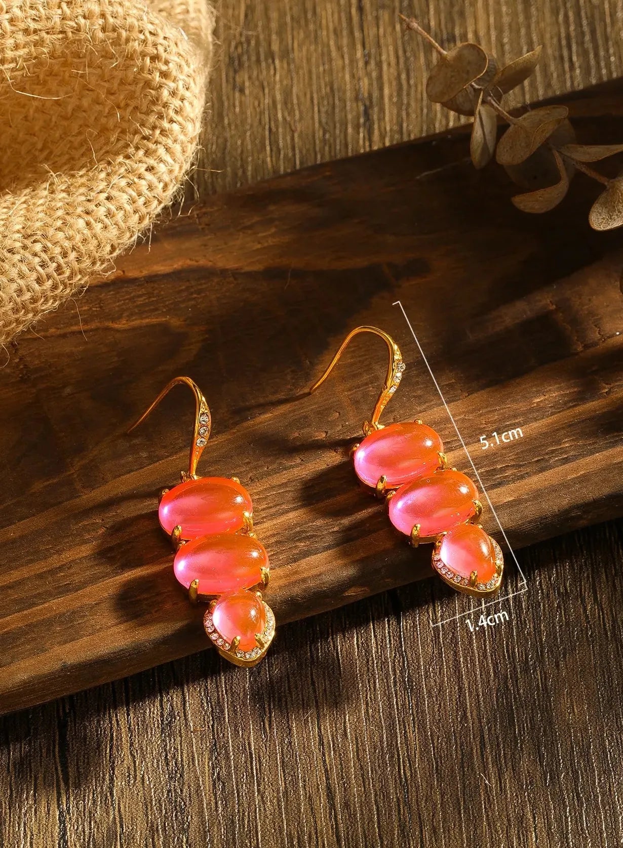 Pink Synthetic Gemstone Water Droplet Heart Earrings Zinc Alloy Christmas Gift