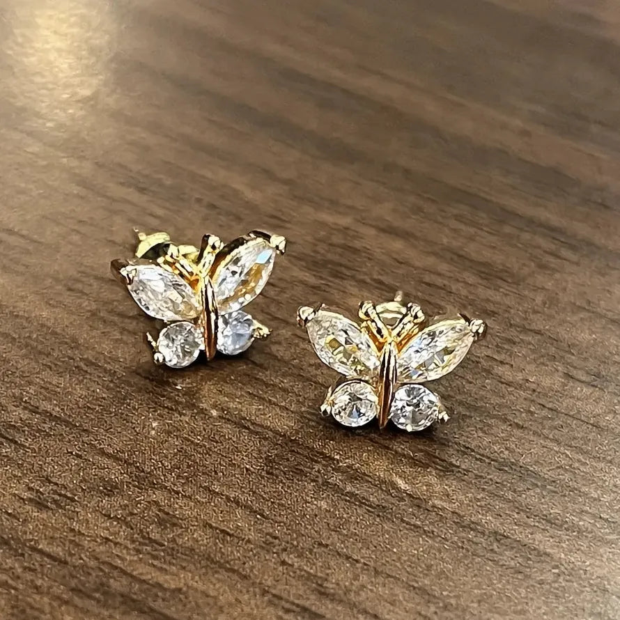 Butterfly Cubic Zirconia Stud Earrings for Women Gold Silver Jewelry Gift