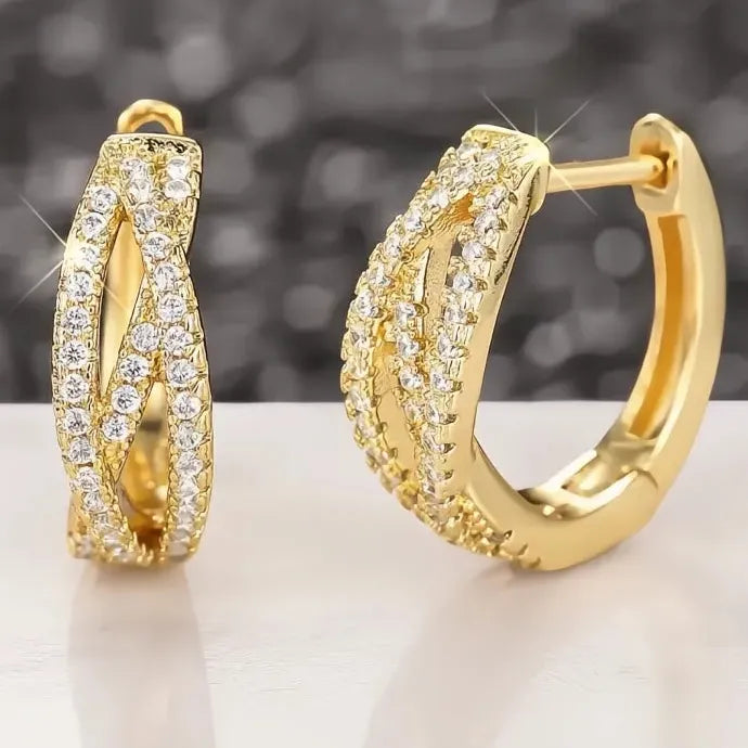 Hollow Geometric CZ Hoop Earrings Brass Fashion Party Wedding Gift for Women