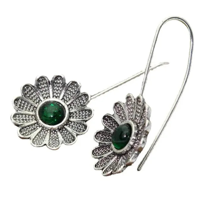 Vintage Green Flower Drop Earrings for Women Zinc Alloy Jewelry New Custom