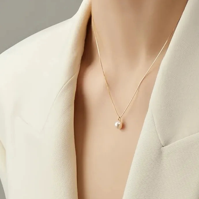 Elegant Women Geometric Pearl Pendant Necklace Copper Alloy Wedding Party Gift