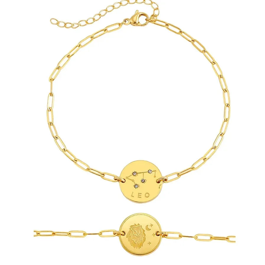 Handmade 12 Zodiac Sign Bracelet Titanium 18k Gold Plated Waterproof Hypoallergenic