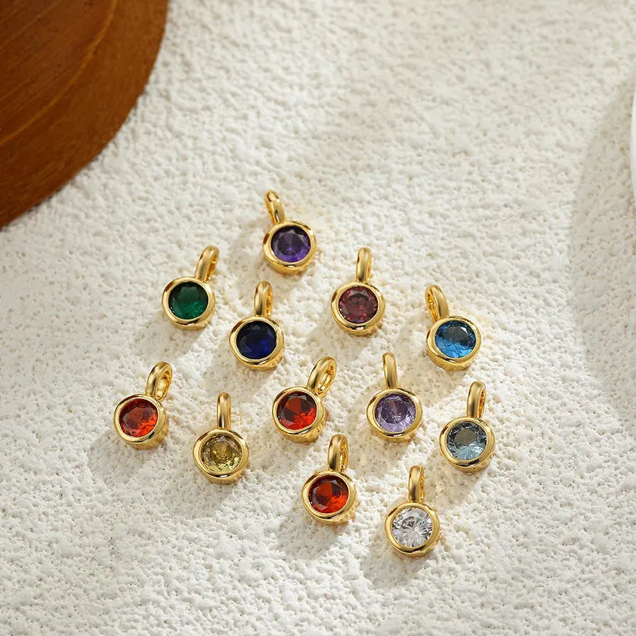 Multicolor Crystal 12 Month Birthstone Pendant Charm for Women Stainless Steel Gold Jewelry