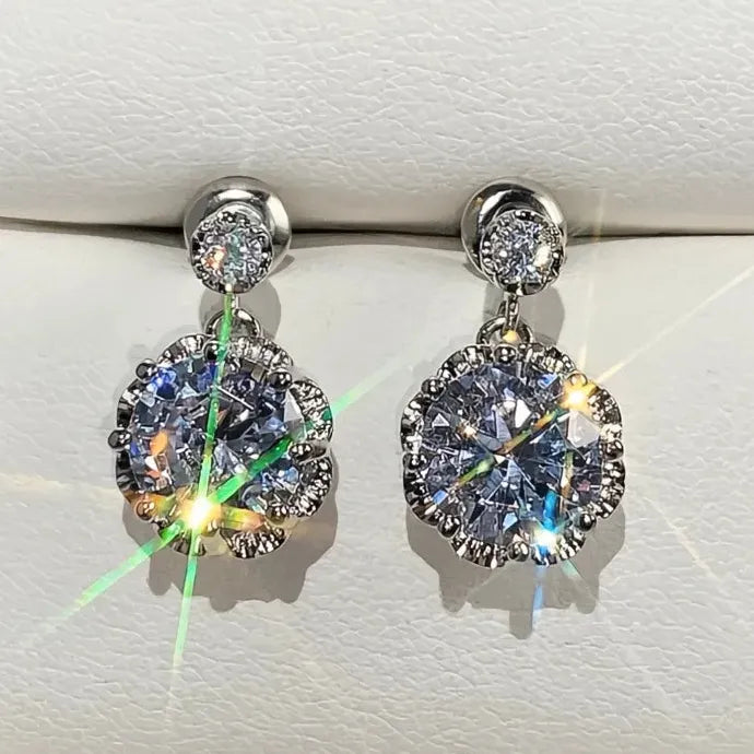 Dainty Round CZ Geometric Copper Alloy Drop Earrings for Women Daily Wear