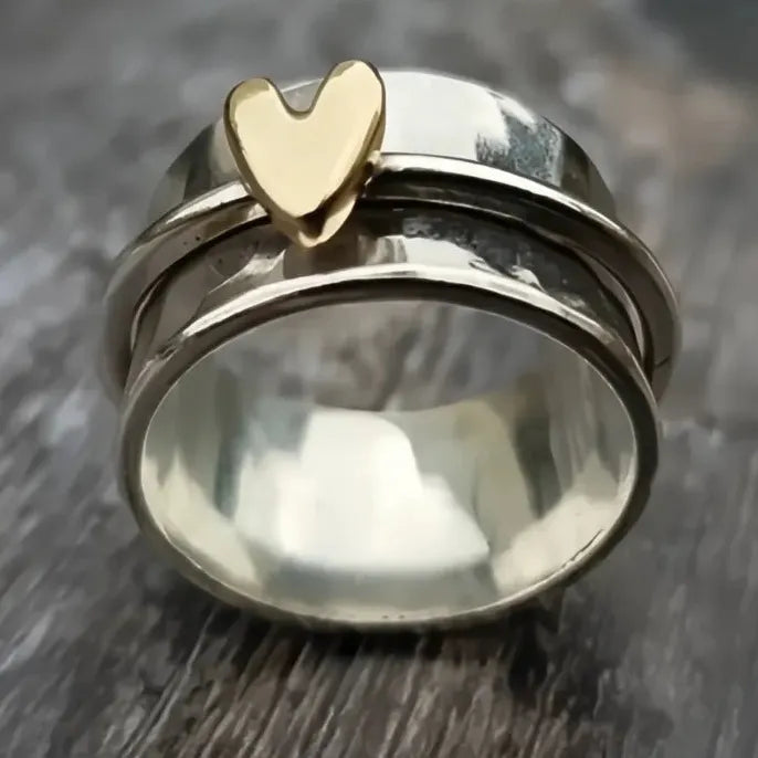 Two Tone Brass Heart Ring Wedding Jewelry for Women Party Fashion