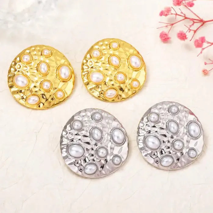 Bohemian Pearl Drop Earrings for Women Round Inlay Jewelry Gift Elegant