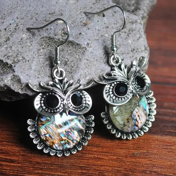Retro Gold Inlaid Abalone Shell Earrings Natural Stone Drop Jewelry for Women