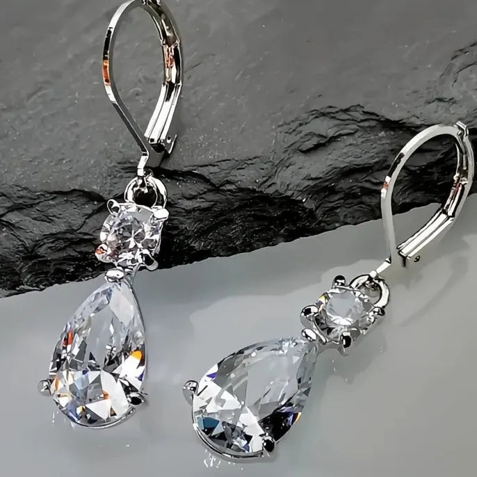 White Pink Red Waterdrop CZ Drop Earrings Elegant Wedding Party Jewelry for Women