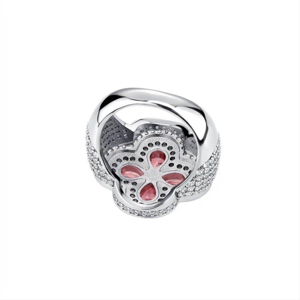 Iced Out Colorful Four Leaf Flower Ring Micro Pave CZ Bling Men Women Jewelry