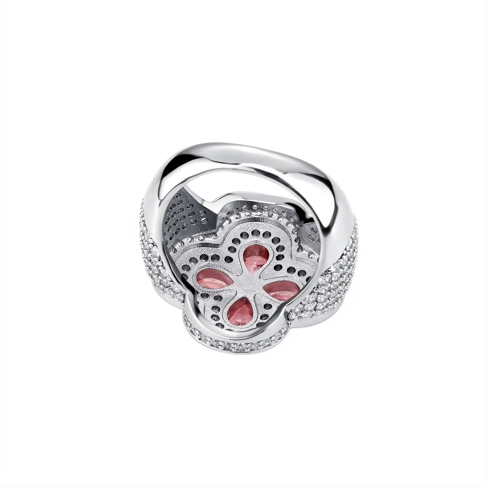 Iced Out Colorful Four Leaf Flower Ring Micro Pave CZ Bling Men Women Jewelry
