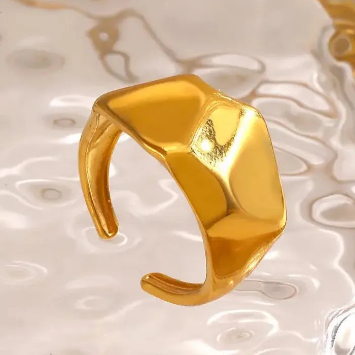 Stainless Steel Wide Irregular Thick Ring for Women Men Gold & Silver Band