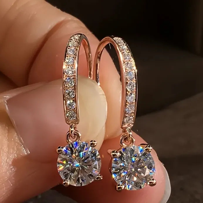 Rose Gold Geometric Drop Earrings with Cubic Zirconia for Women