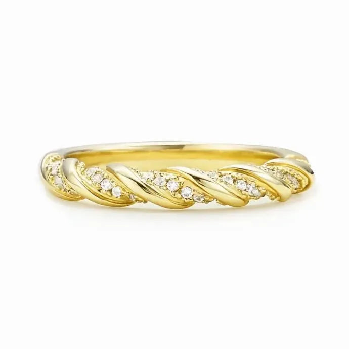 Two-Tone Twisty Geometric Ring with Cubic Zirconia for Women Brass Jewelry