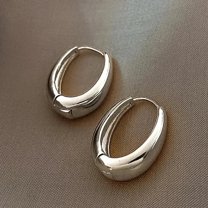 Vintage Geometric Smooth Metal Hoop Earrings for Women Girls Daily Wear