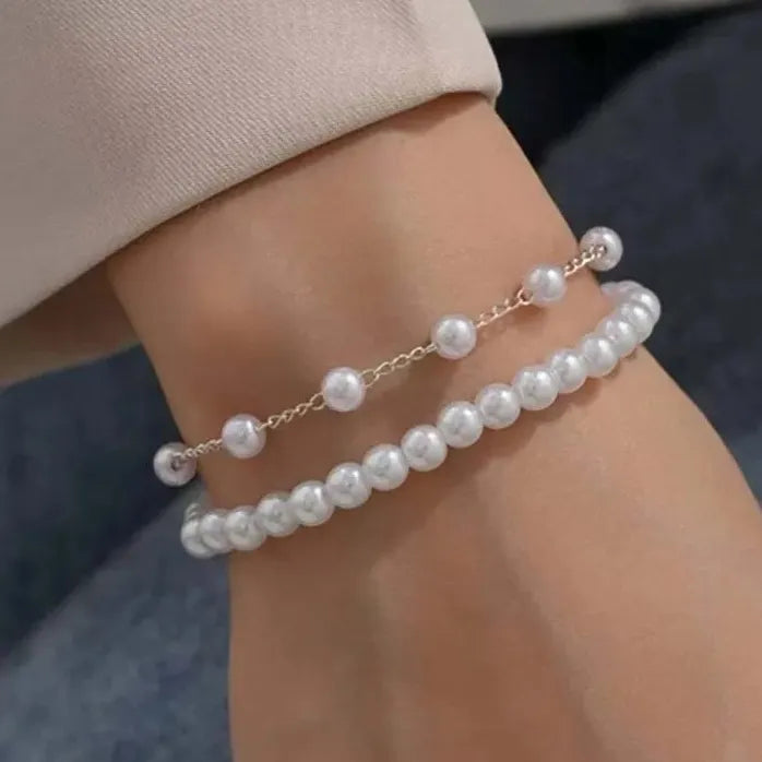 Elegant Retro White Imitation Pearl Double Layer Bracelet for Women Jewelry Gift