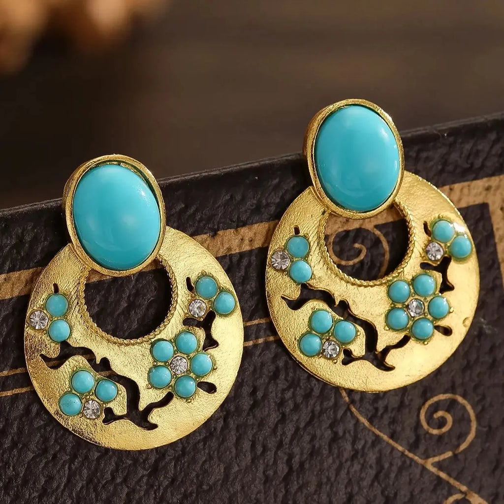 Bohemian Turquoise Pendant Drop Earrings Vintage Style Zinc Alloy Jewelry