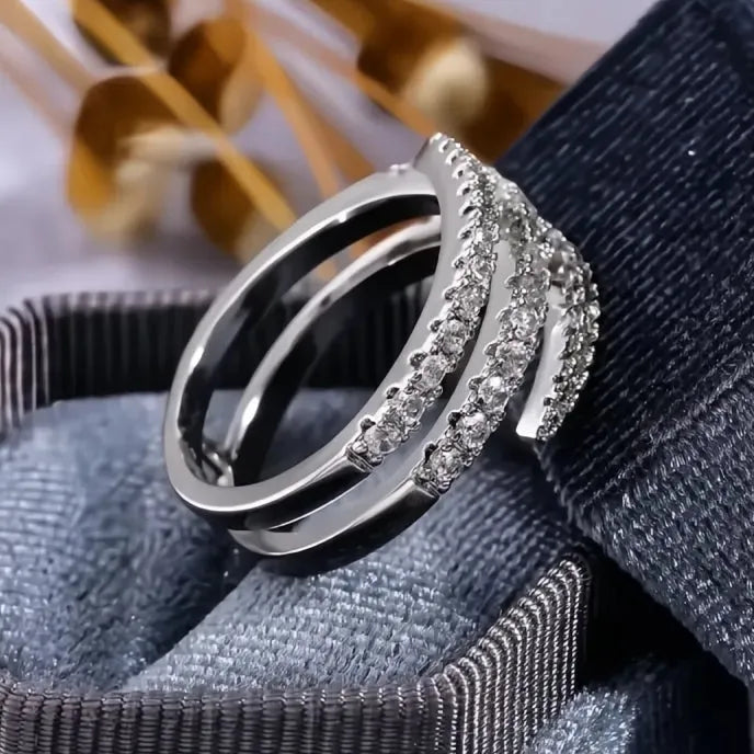 Fashion Geometric Cubic Zirconia Bridal Wedding Ring for Women Brass Jewelry