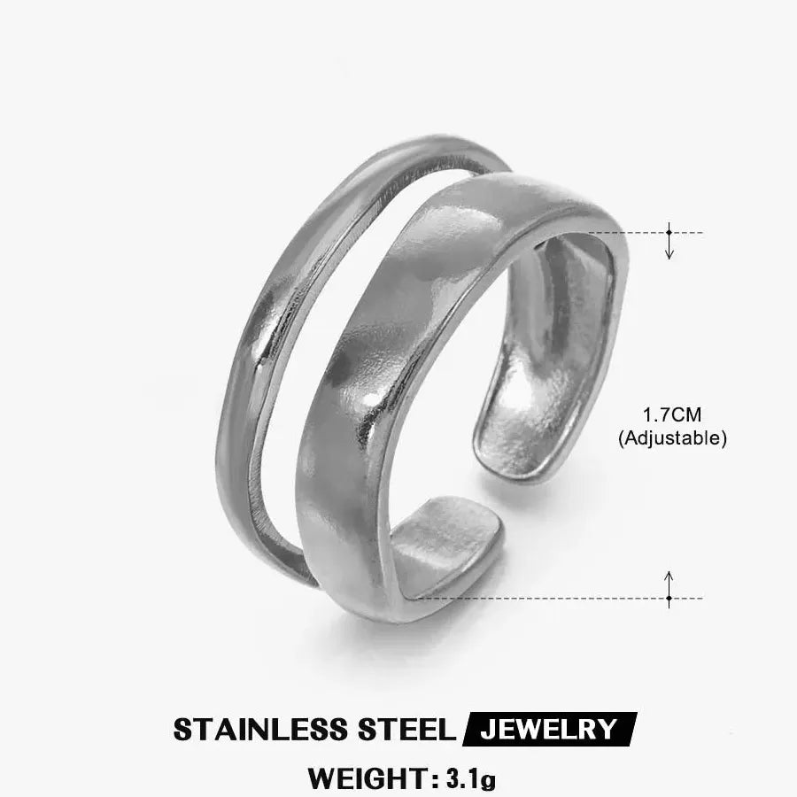Stainless Steel Multi Layer Geometric Cocktail Ring for Women Gold Silver Jewelry