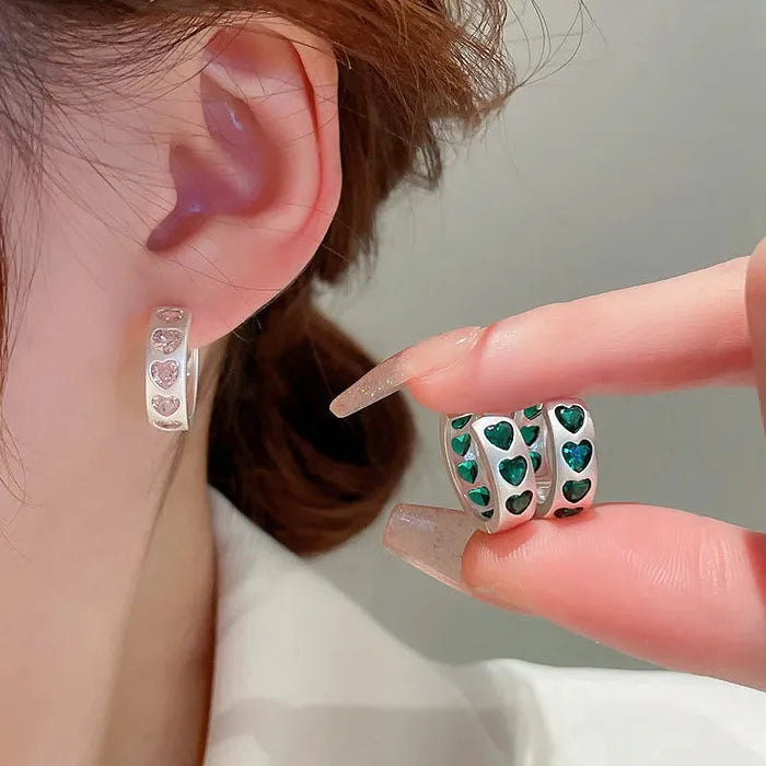 Pink Heart Zirconia Stainless Steel Hoop Earrings Women Y2K Jewelry