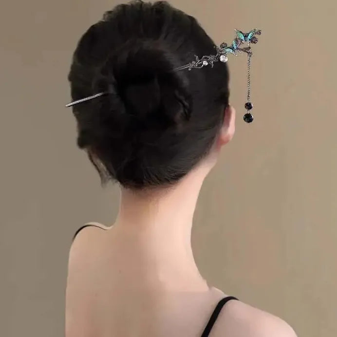Elegant Double Butterfly Tassel Hairpin for Women Zinc Alloy Hair Clasp