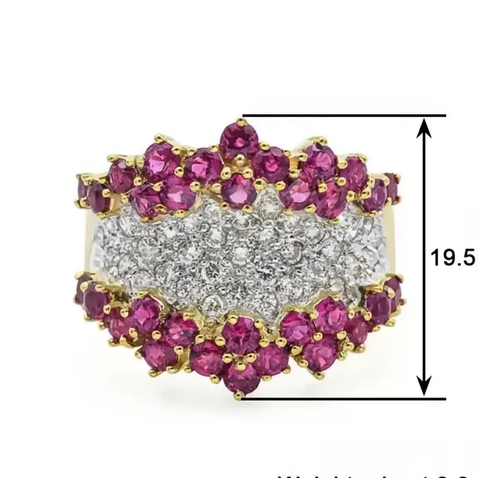 Gold Brass Cocktail Ring for Women with White & Red Cubic Zirconia Jewelry