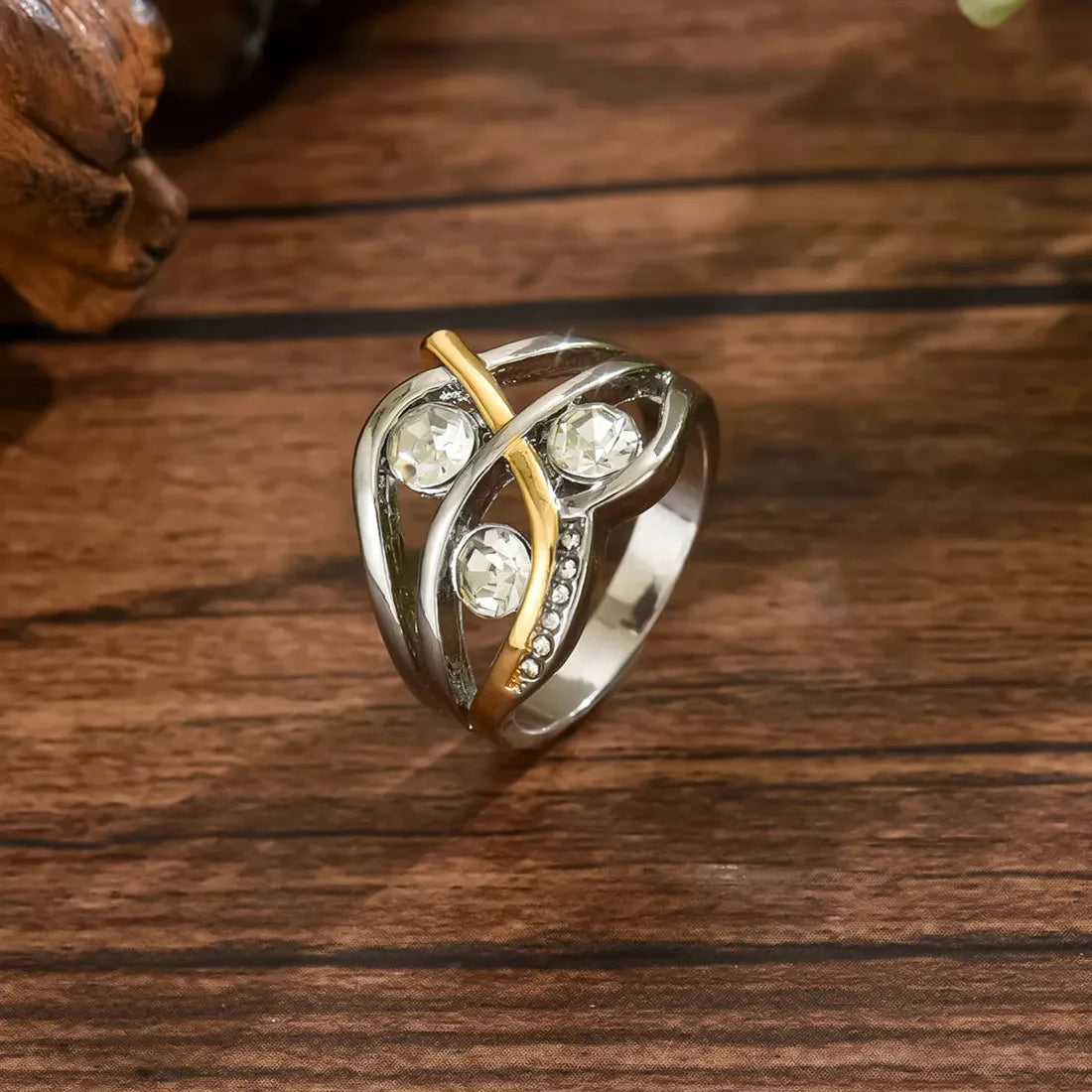 Fashion Wide Two Tone Twist Ring for Women Zinc Alloy Party Jewelry Accessory