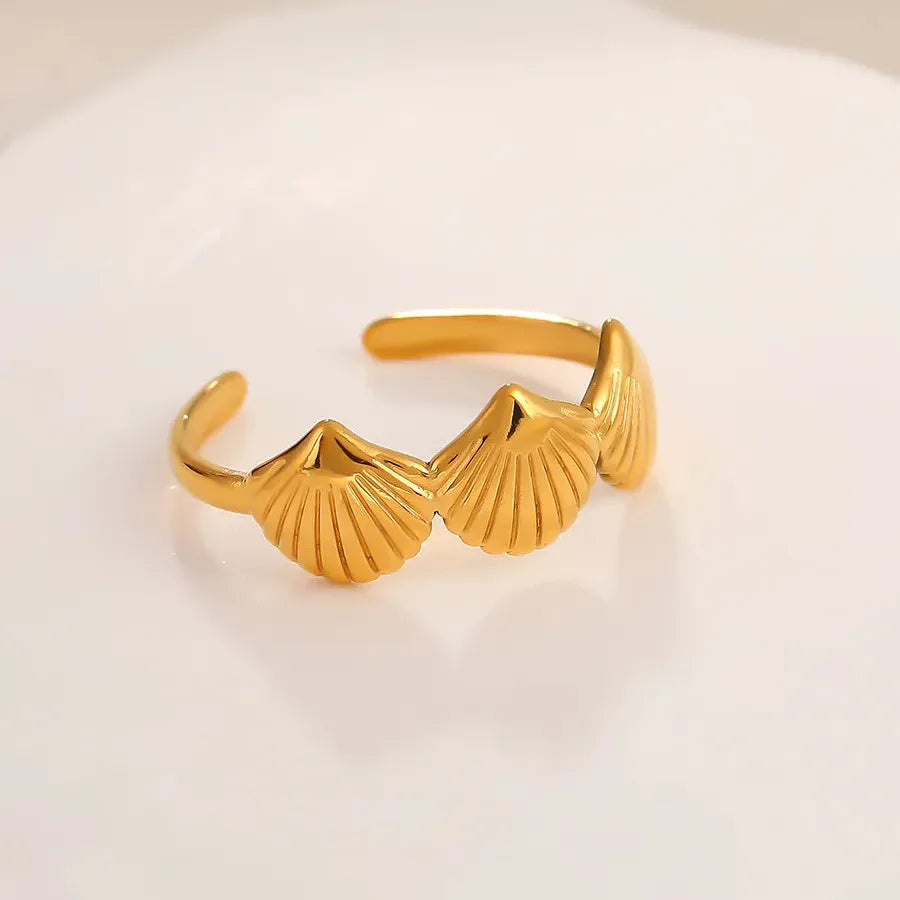 Vintage Stainless Steel Ocean Starfish Scallop Open Ring for Women Men Jewelry