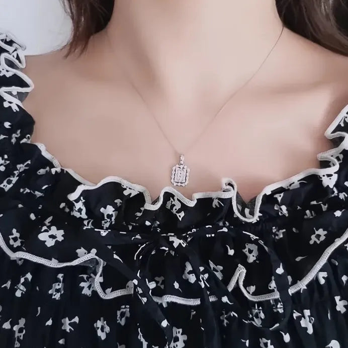Elegant Geometric Square Cubic Zirconia Pendant Necklace for Women