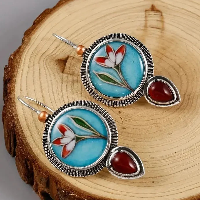 Vintage Ethnic Water Droplet Earrings Purple Stone Zinc Alloy Dangle Jewelry