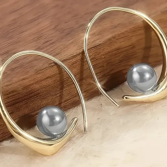 Black Pearl Hoop Earrings Women Wedding Daily Trendy Brass Jewelry