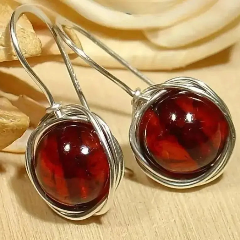 Minimalist Red Stone Drop Earrings for Women Girls Zinc Alloy Jewelry