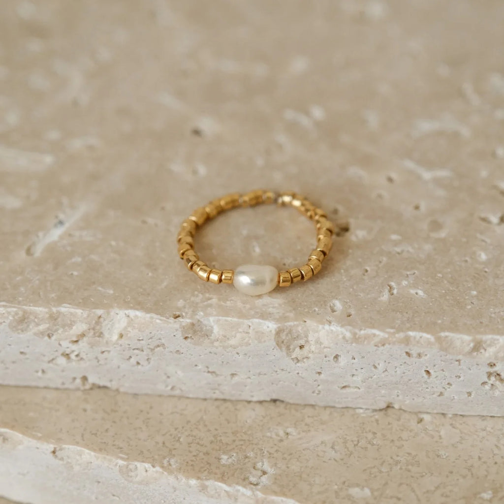 18k Gold Plated Stainless Steel Freshwater Pearl Ring for Women Bride Gift