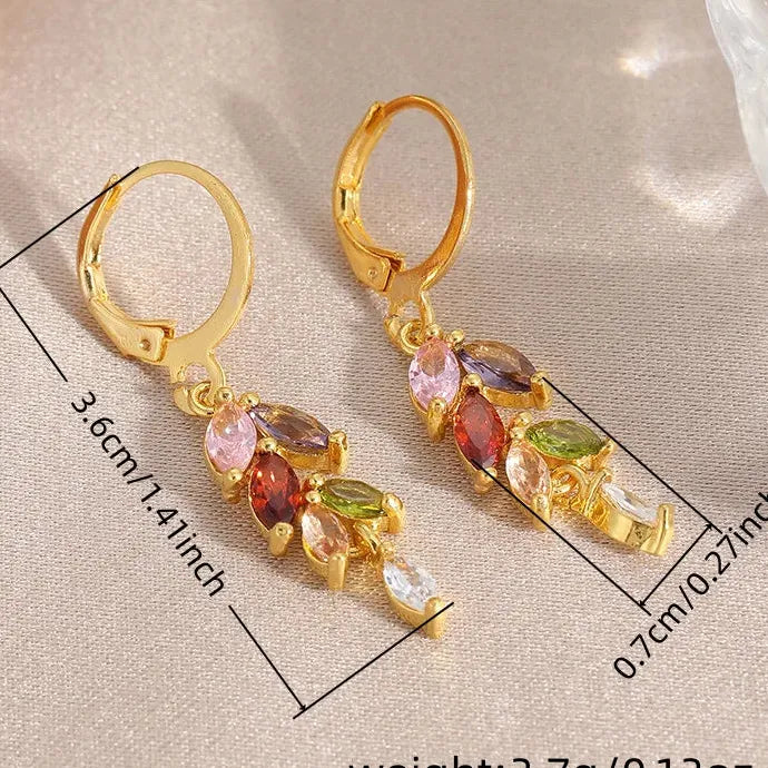 Copper Waterdrop Wheat Spike Tassel Horse Eye Zircon Earrings for Women