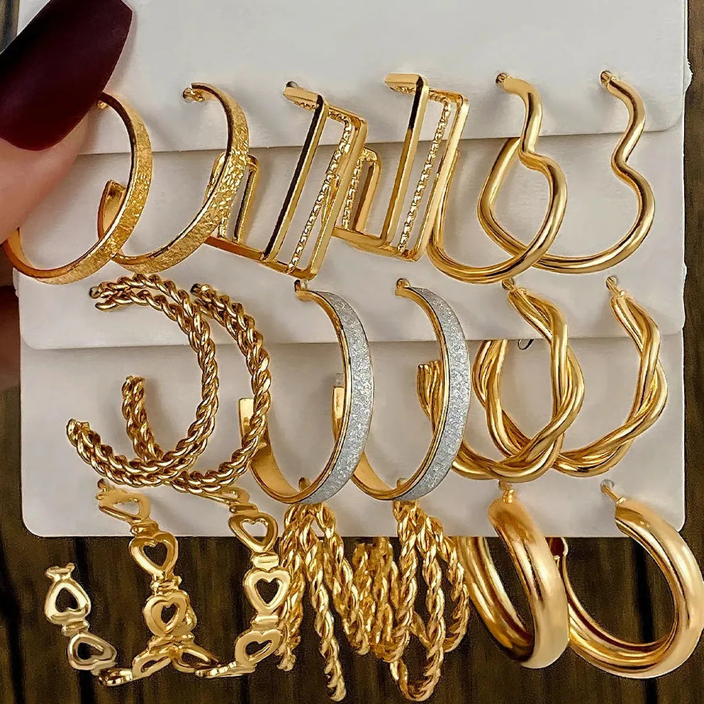 Vintage Geometric Twist Drop Hoop Earrings Set Zinc Alloy Jewelry Gifts