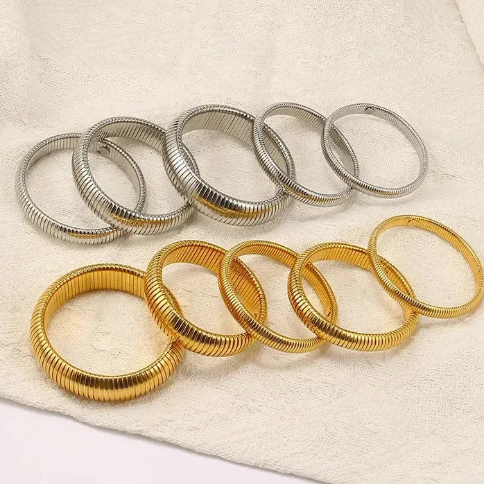 18K Gold Plated Stainless Steel Geometric Punk Snake Chain Cuff Bracelet