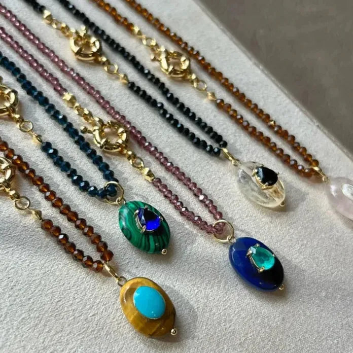 2026 Handmade Stainless Steel Natural Stone Pendant Necklace Colored Beads