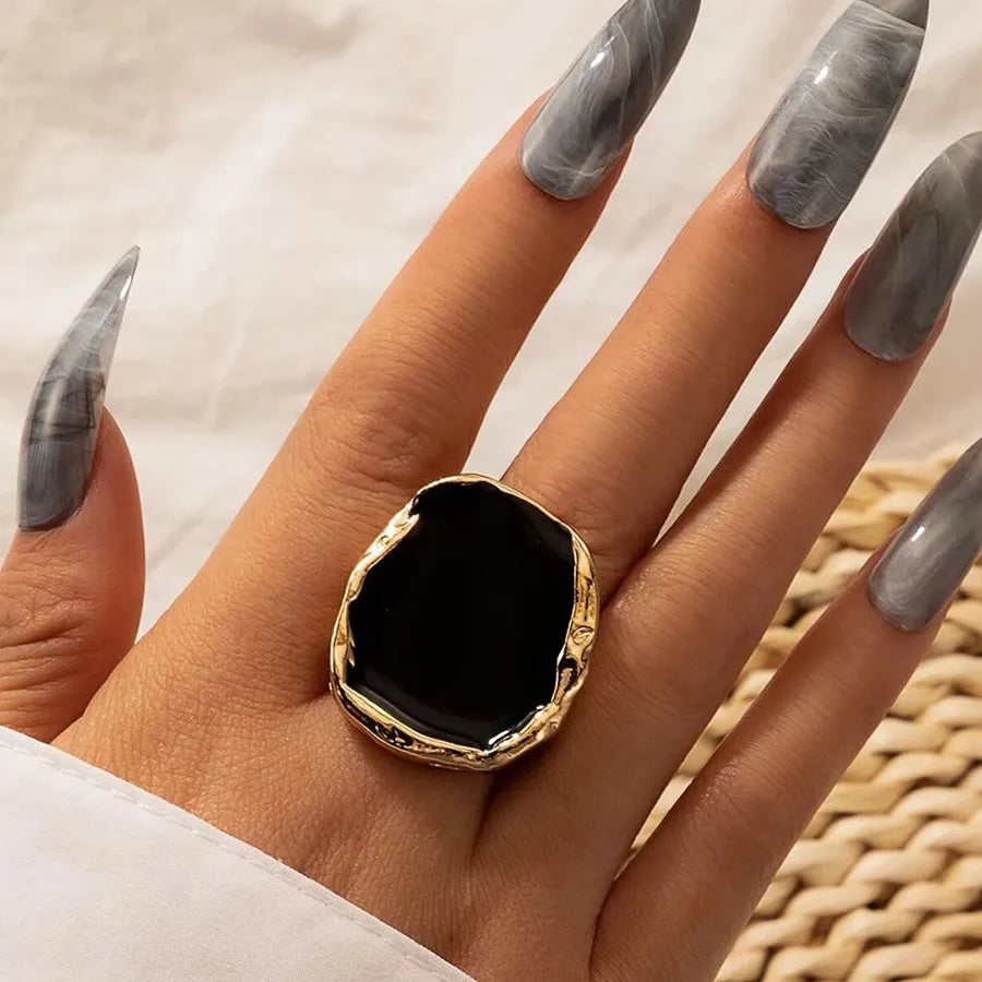 Vintage Black Enamel Earrings & Rings Set Zinc Alloy Punk Unisex Jewelry