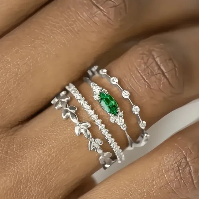 Gold Silver Green CZ Bridal Party Rings Set Fashion Jewelry Collection