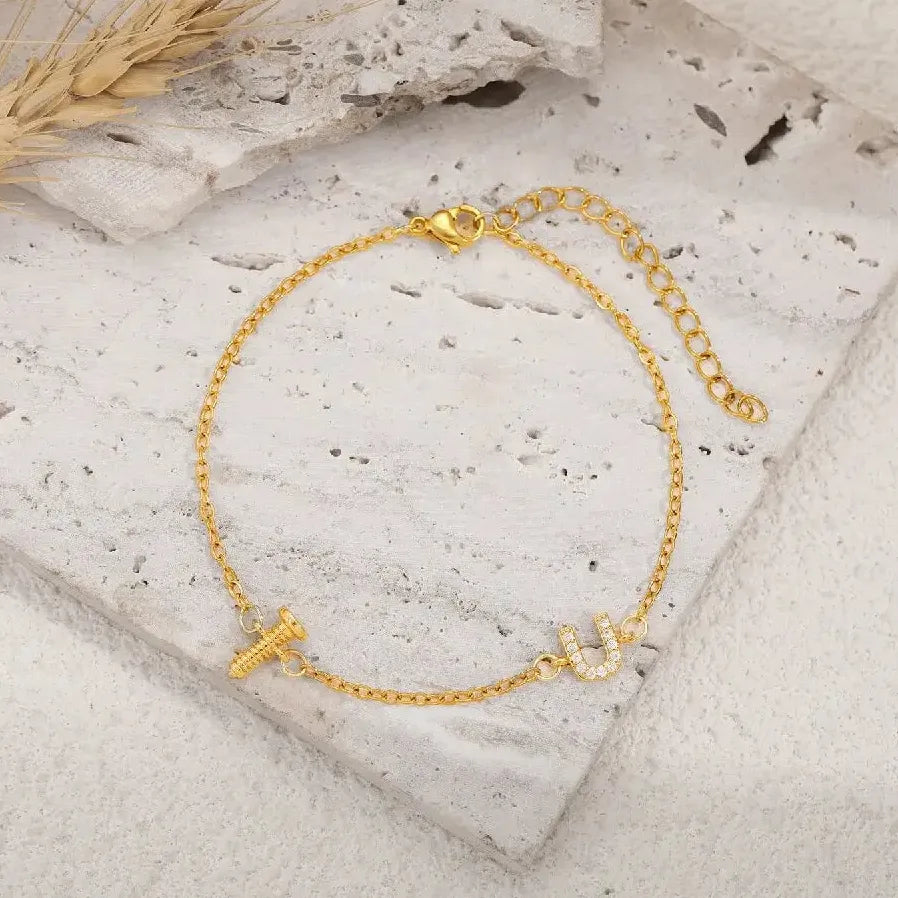 18K Gold Plated Stainless Steel U-Shape Rivet Bracelet Women Adjustable Gift Jewelry