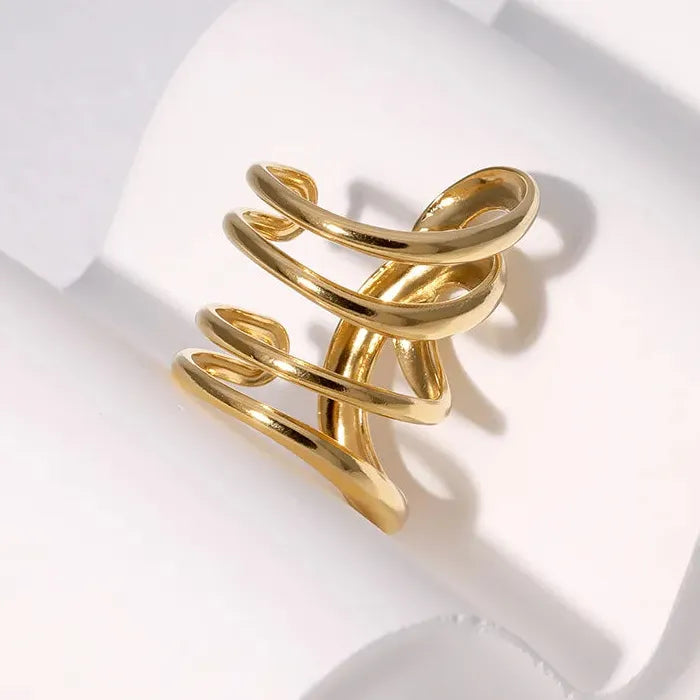 Stainless Steel Open Skeleton Ring Vintage Geometric Irregular Line Jewelry Symbolic
