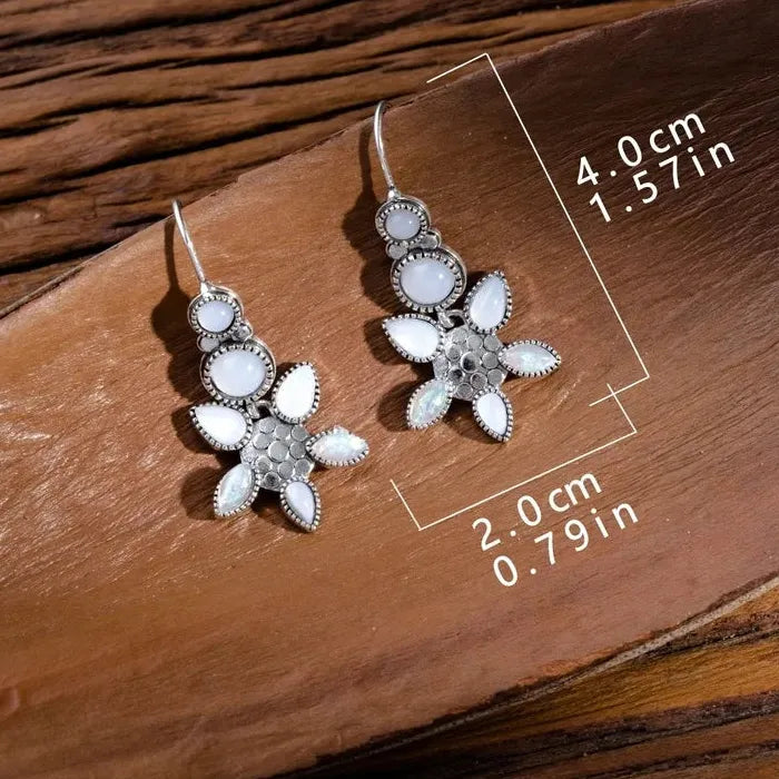 Bohemian Long Drop Earrings Set Zinc Alloy Imitation Moonstone Retro Ethnic Gift