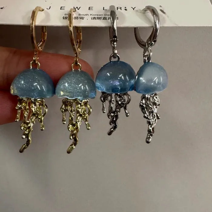 Blue Jellyfish Dangle Earrings Zinc Alloy Ocean Charm Vintage EMO 2000s