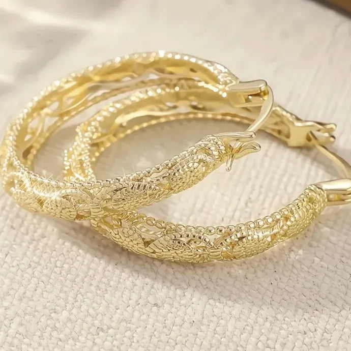 Elegant Geometric Hollow Gold Brass Hoop Earrings for Party Wedding Gift