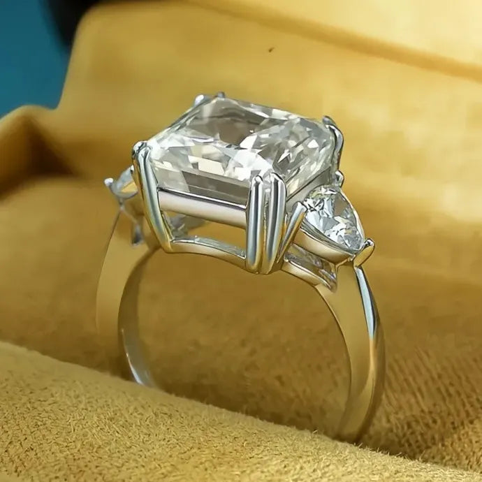 Square Cubic Zirconia Silver Wedding Ring Brass Geometric Anniversary Gift