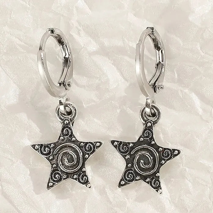 Goth Vintage Pink Strawberry Heart Star Bowknot Pendant Earrings EMO Y2K Fashion